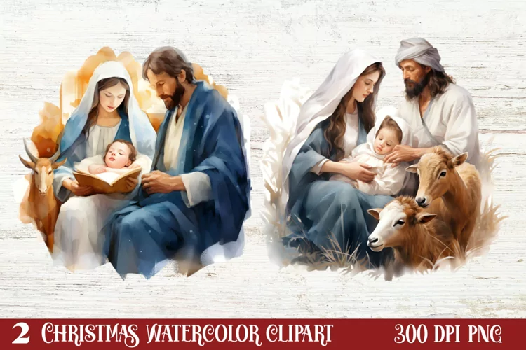 Christmas Nativity Watercolor Clipart, Christmas PNG