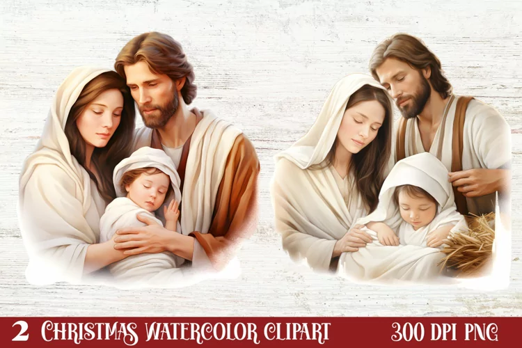 Christmas Nativity Watercolor Clipart, Christmas PNG
