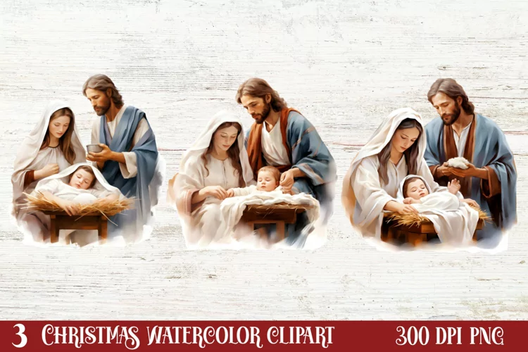 Christmas Nativity Watercolor Clipart, Christmas PNG