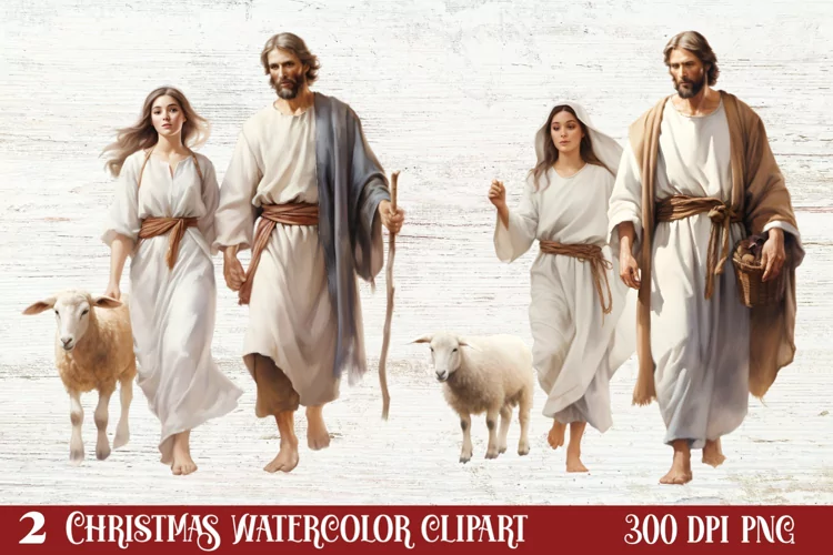 Christmas Nativity Watercolor Clipart, Christmas PNG