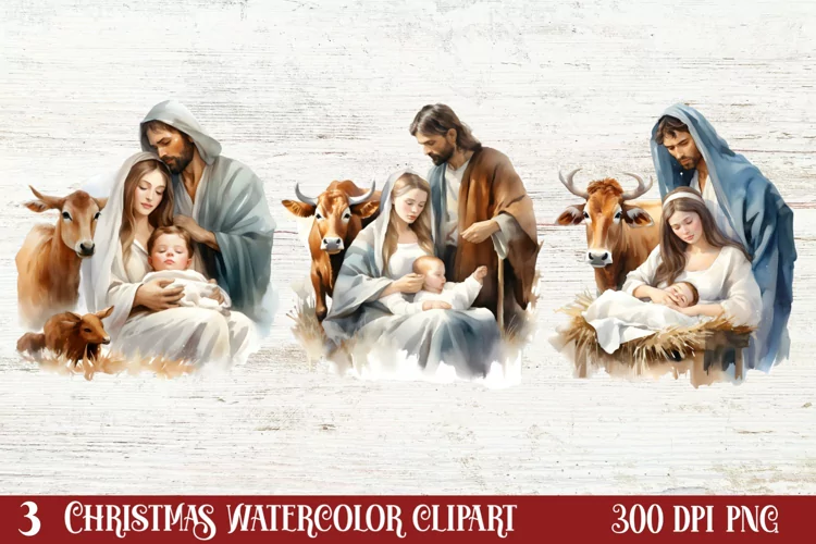 Christmas Nativity Watercolor Clipart, Christmas PNG