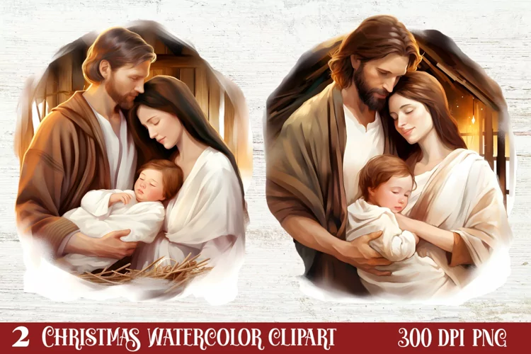 Christmas Nativity Watercolor Clipart, Christmas PNG
