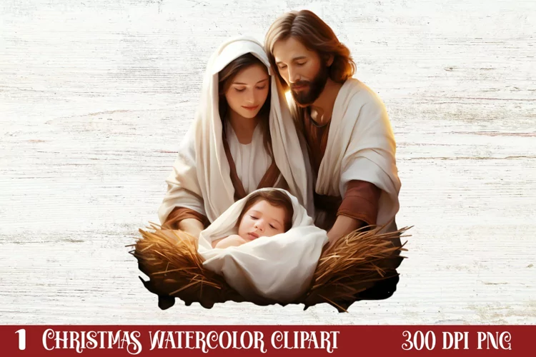 Christmas Nativity Watercolor Clipart, Christmas PNG