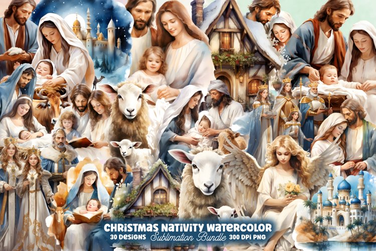 Christmas Nativity Watercolor Clipart Bundle, Christmas PNG