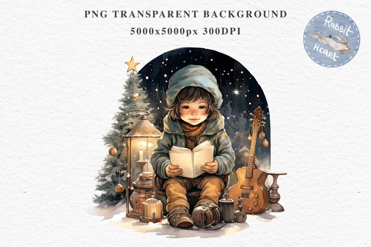 Christmas Night Fantasy Kids Clipart Winter Childrens Book Art Image Watercolor Transparent Print illustration sublimation printable digital junk journaling  watercolor Christmas Night Kids, Cute Winter Children clipart, xmas child, Girl Boy fantasy art