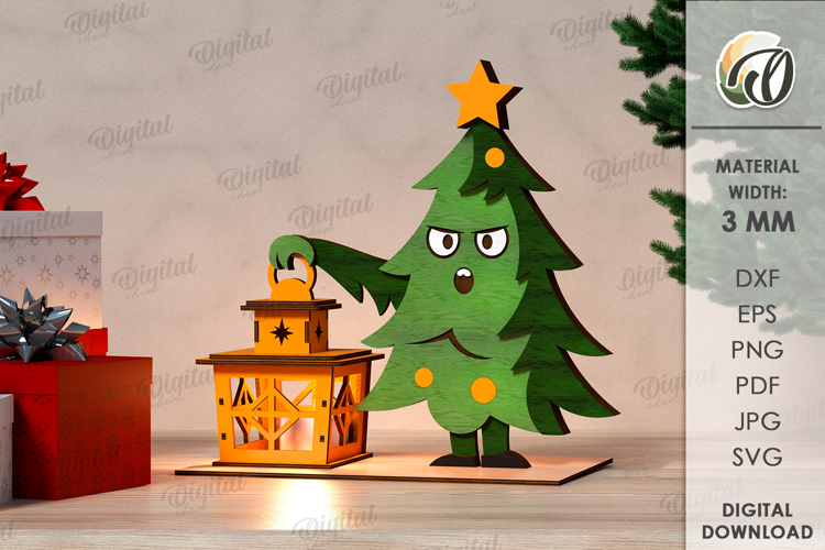 Christmas Night Lantern Laser Cut. Christmas tree SVG example image 1