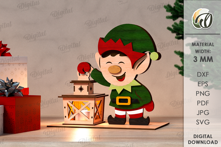 Christmas Night Lantern Laser Cut. Christmas Elf SVG example image 1