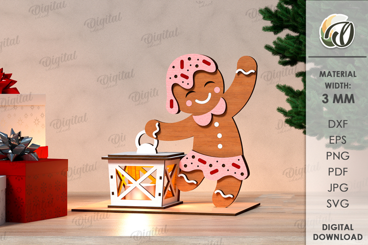 Christmas Night Lantern Laser Cut. Gingerbread SVG example image 1