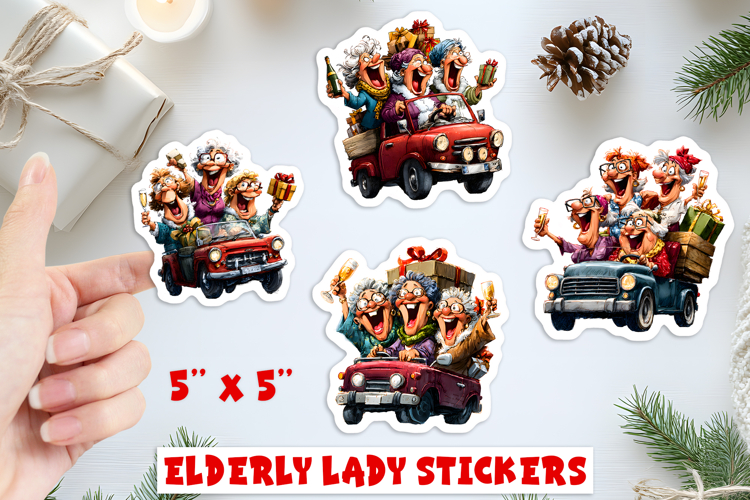 Friendship stickers, old lady and best friend, Christmas PNG