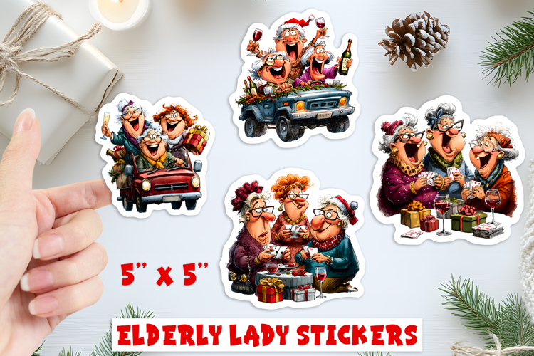 Friendship stickers, old lady and best friend, celebration