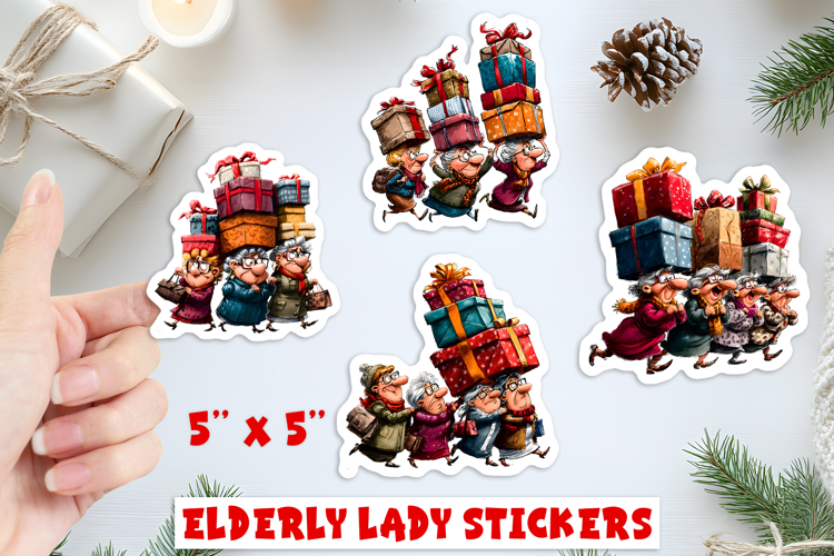 Christmas stickers, Humor old ladies friends, shopping