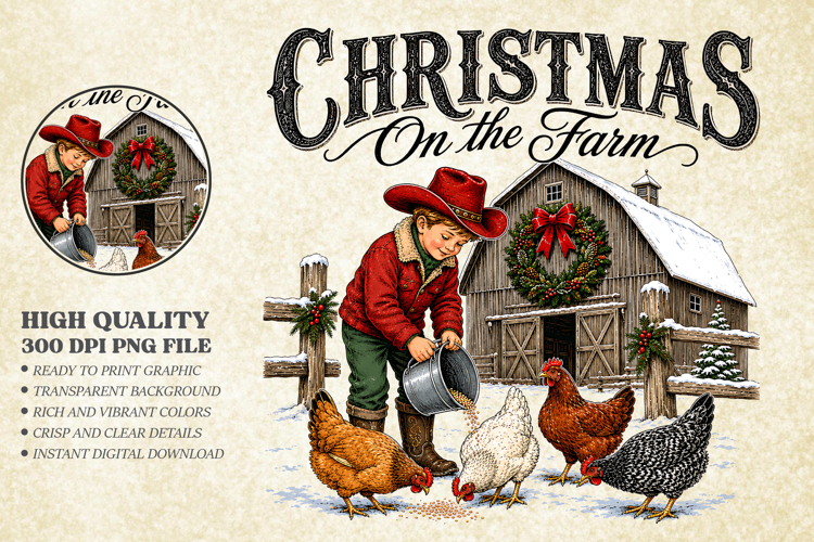 Christmas On The Farm PNG - Vintage Country Barn Shirt
