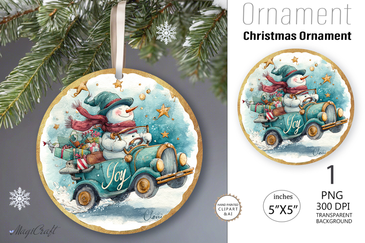 Christmas snowman truck|Merry Christmas |Round ornament| Joy