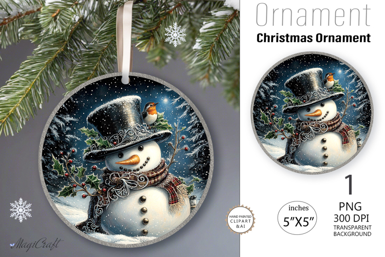 Snowman Christmas Ornament| Round Ornament sublimation print
