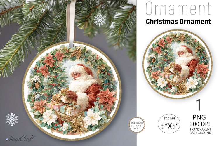Vintage Christmas Ornament | Round Ornament|Santa Claus