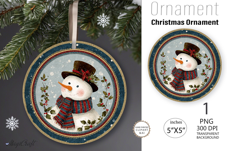 Snowman Christmas Ornament| Round Ornament sublimation print