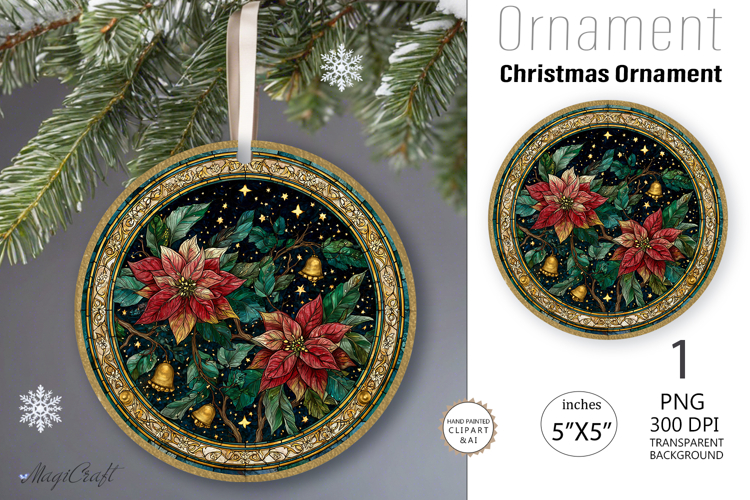 Christmas tree bells Ornament| Round Ornament poinsettia