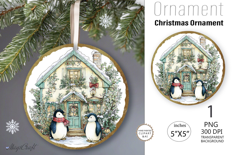 Christmas House Ornament|penguins Round Ornament village
