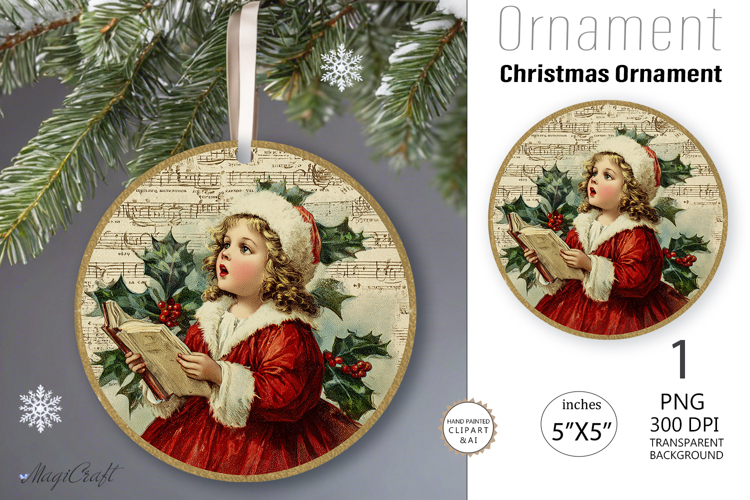 Christmas retro girl|Round Ornament| Vintage face girl png