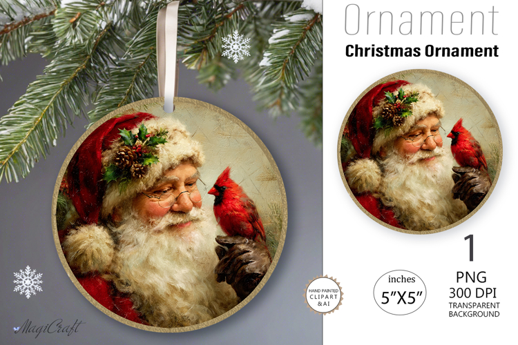 Face Santa Claus Ornament|Vintage Christmas Round Ornament