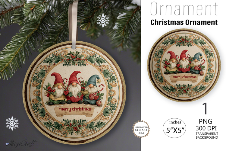 Christmas gnomes Ornament| Round Ornament sublimation print