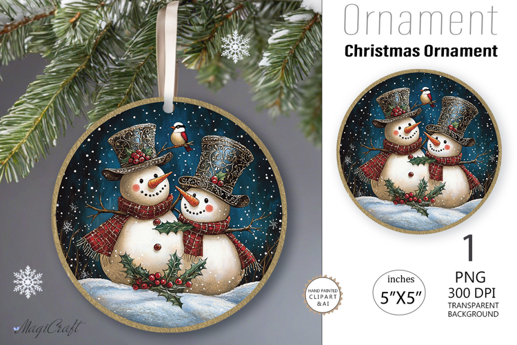 Snowman Ornament| Christmas Round Ornament sublimation print