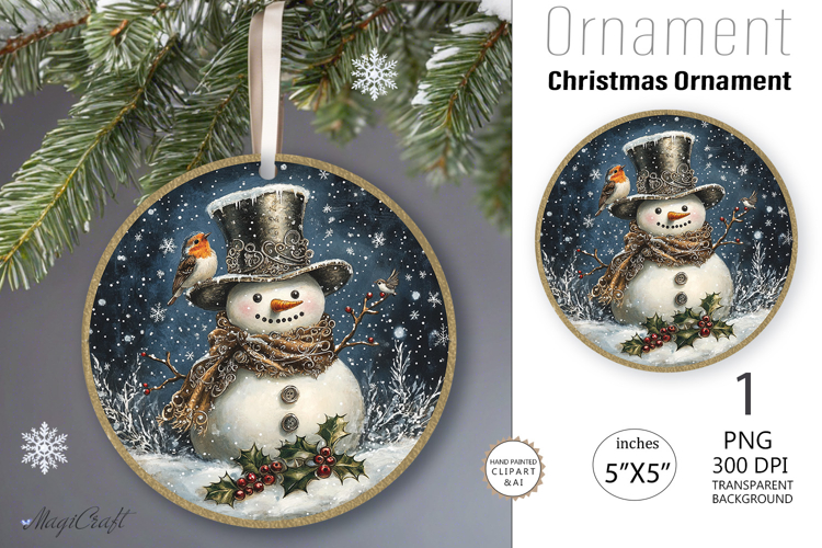 Snowman Christmas Ornament| Round Ornament sublimation print
