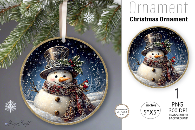 Snowman Christmas Ornament| Round Ornament sublimation print