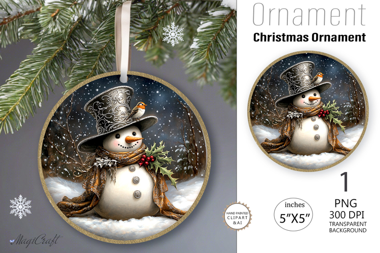 Snowman Christmas Ornament| Round Ornament sublimation print