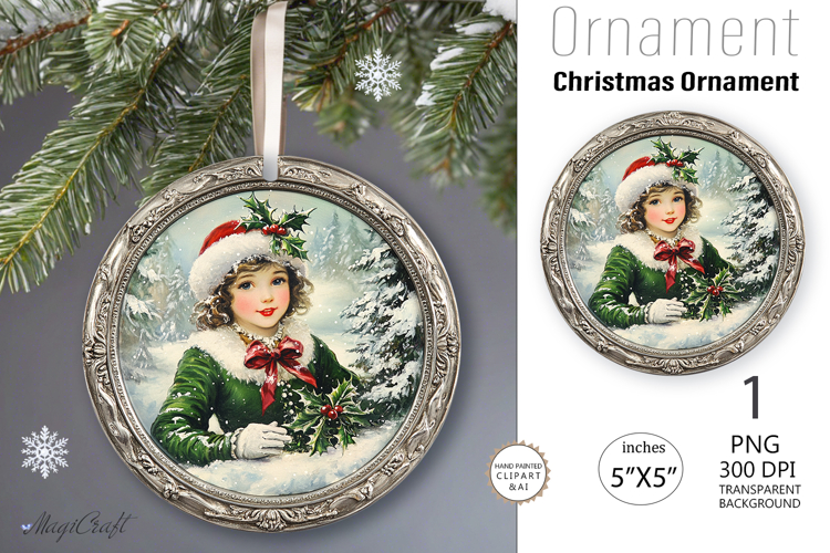 3D Christmas retro girl|Round Ornament |Vintage cute girl