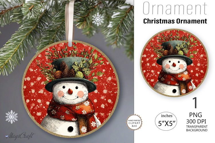 Snowman Christmas Ornament| Round Ornament sublimation print