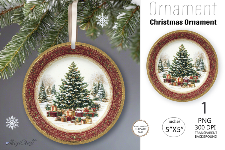 Christmas tree decorated Round Ornament|Christmas tree gifts