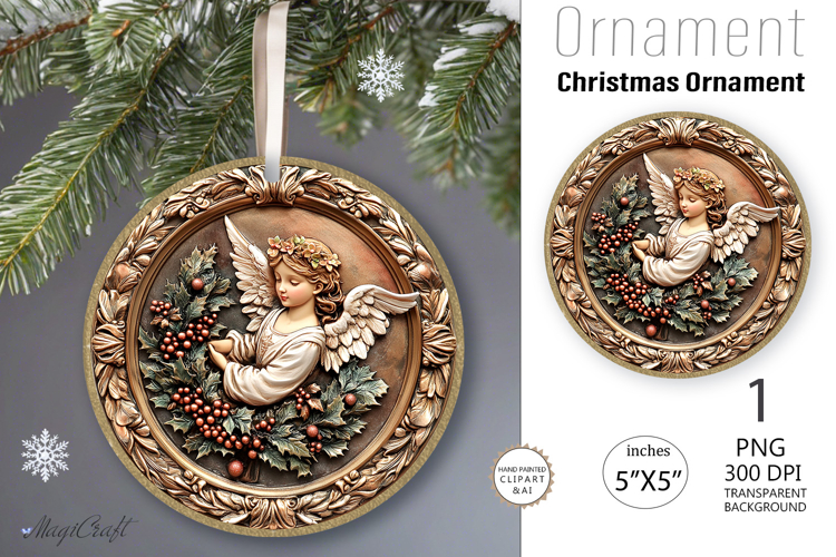 3D Christmas angel Round Ornament| Christmas angel vintage