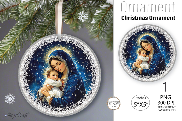 Christmas Nativity Scene|Round Ornament| Mary and Jesus