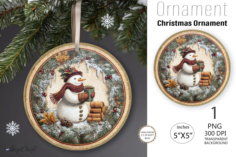 Snowman Christmas Ornament| Round Ornament sublimation print