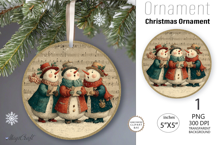 Snowman singing Christmas Ornament| Round Ornament Snowman