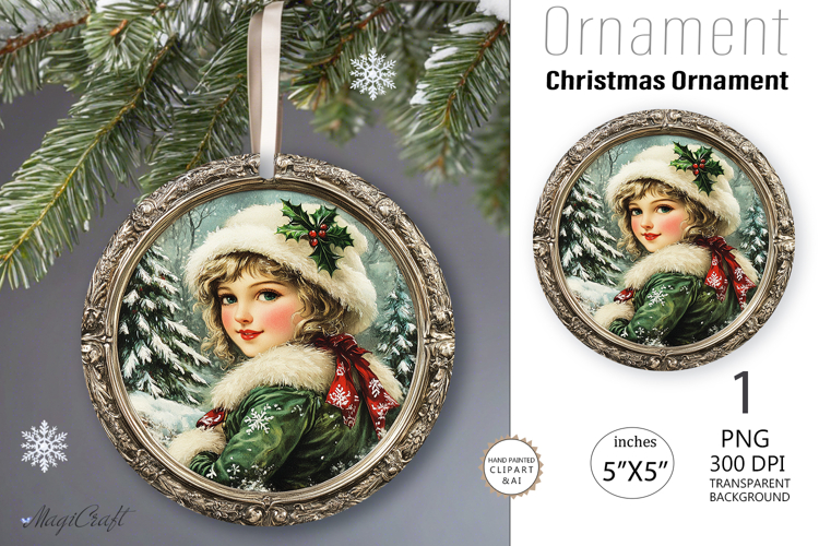 3D Christmas retro girl|Round Ornament |Vintage cute girl