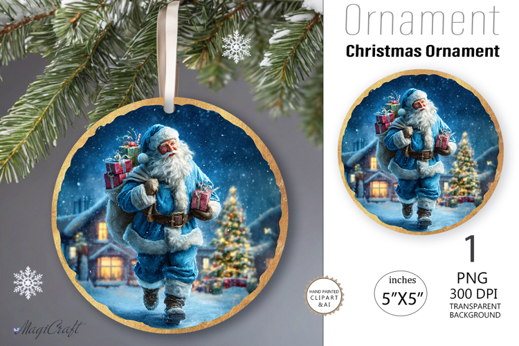 Santa Claus Ornament| Vintage poinsettia Round Ornament