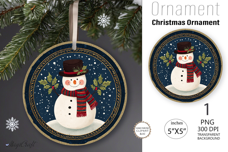 Snowman Christmas Ornament| Round Ornament sublimation print