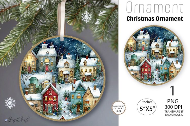 Christmas village Ornament| snowman Round Ornament House
