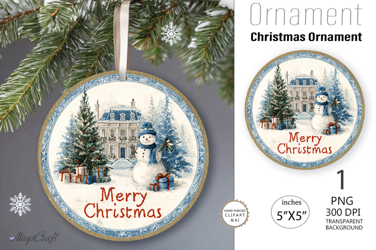 Christmas village Ornament| Merry Christmas Round Ornament