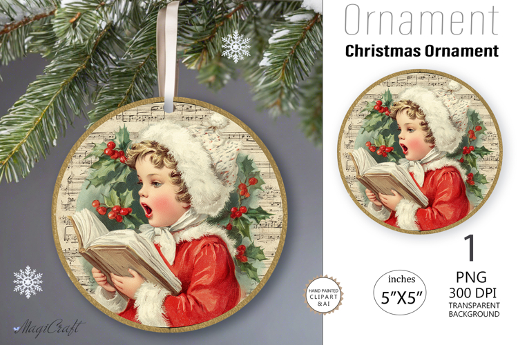 Christmas retro girl|Round Ornament| Vintage face girl png