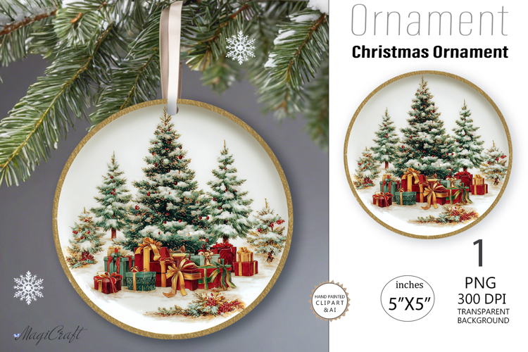 Christmas tree gifts Round Ornament|Christmas tree gifts