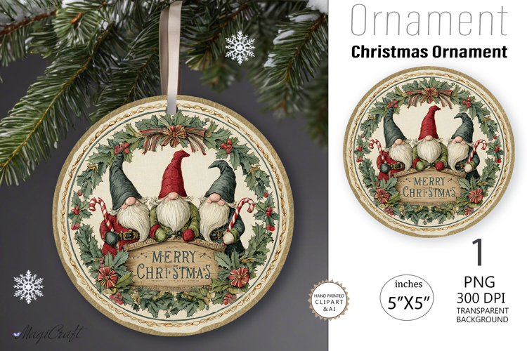 Christmas gnomes Ornament| Round Ornament sublimation print