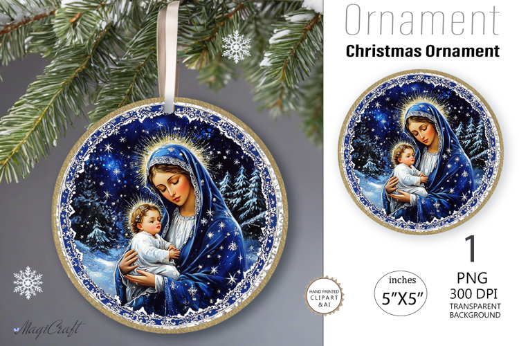 Christmas Nativity Scene|Round Ornament| Mary and Jesus