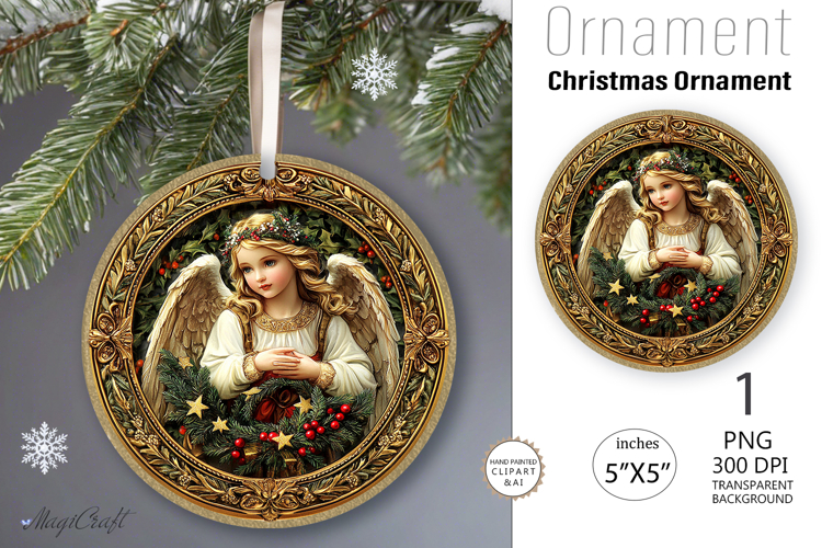 3D Christmas angel Round Ornament| Christmas angel vintage