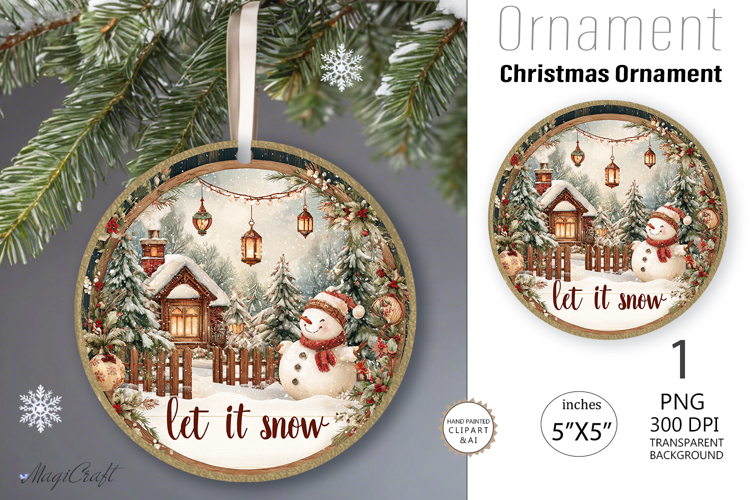 Christmas village Ornament| snowman Round Ornament House