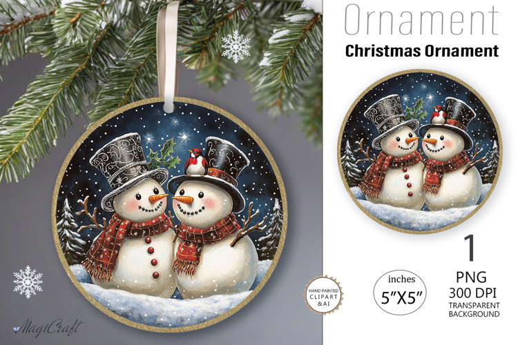 Snowman Christmas Ornament| Round Ornament sublimation print