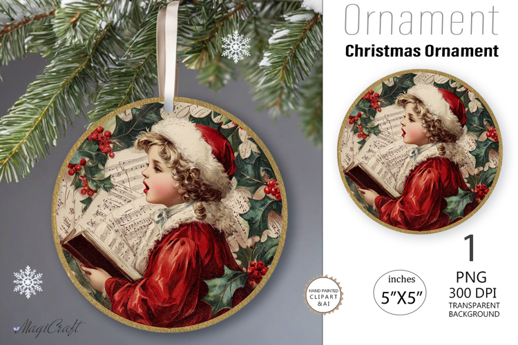Christmas retro boy|Round Ornament| Vintage face boy png