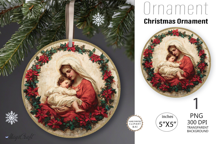 Christmas Nativity Scene|Round Ornament| Mary and Jesus